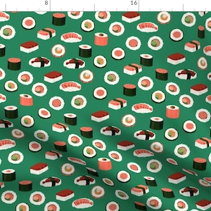 Sushi Fabric - Sushi Fabric - Sushi, Sashimi, Japan, Japanese Food, Cute, Kawaii Food, Fabric - Cotton Fabric By The Yard With Spoonflower