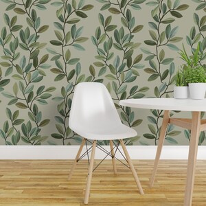 Climbing Vines Wallpaper Tropical Leaves On Branches By Lbaron Green Neutral Nature Removable Self Adhesive Wallpaper Roll by Spoonflower image 3