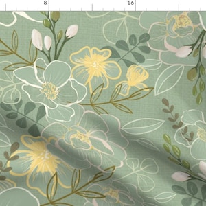 Safe Green Floral Fabric - Sage Garden by birdie_lane_designs - Yellow Botanical Garden Bloom Meadow Fabric by the Yard by Spoonflower