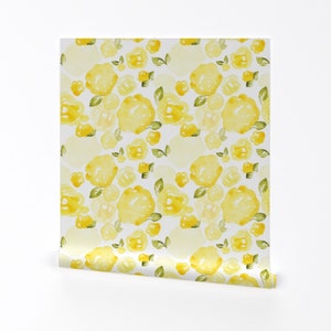 Yellow Floral Wallpaper - Soft Yellow Watercolor Rose By Laurapol - Custom Printed Removable Self Adhesive Wallpaper Roll by Spoonflower