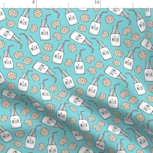Biscuits And Milks Fabric - Milk And Cookies On Aqua By Caja Design - Break Time Pause Snacks Fun Cotton Fabric By The Yard With Spoonflower