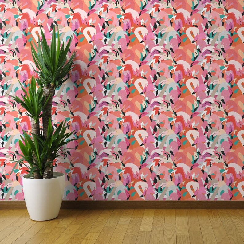 Flamingoes In Orange And Pink Large By Rubydoor Flamingo Wallpaper Custom Printed Removable Self Adhesive Wallpaper Roll by Spoonflower