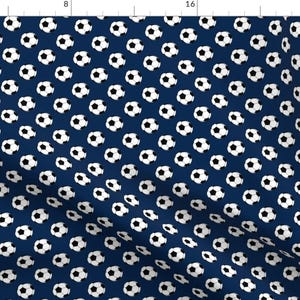Sports Fabric - One Inch Black And White Soccer Balls On Navy Blue By Mtothefifthpower - Sports Cotton Fabric By The Yard With Spoonflower