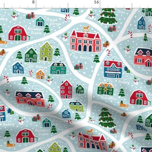 Christmas Fabric - North Pole Map by sanne_paul - Holidays Winter Snow North Pole Santa Map Whimsical Town Fabric by the Yard by Spoonflower