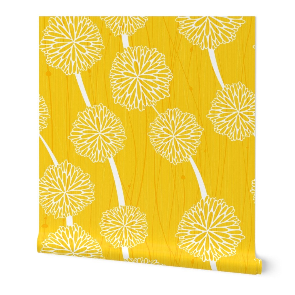 Pom Flowers Wallpaper Pom Poms Large Yellow by Friztin - Etsy