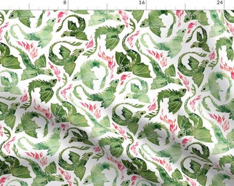 Dragons Fabric - Dragon Fire By Adenaj - Green Blue Dragons Castle Dungeons Fire Brimstone Mystic Cotton Fabric By The Yard With Spoonflower