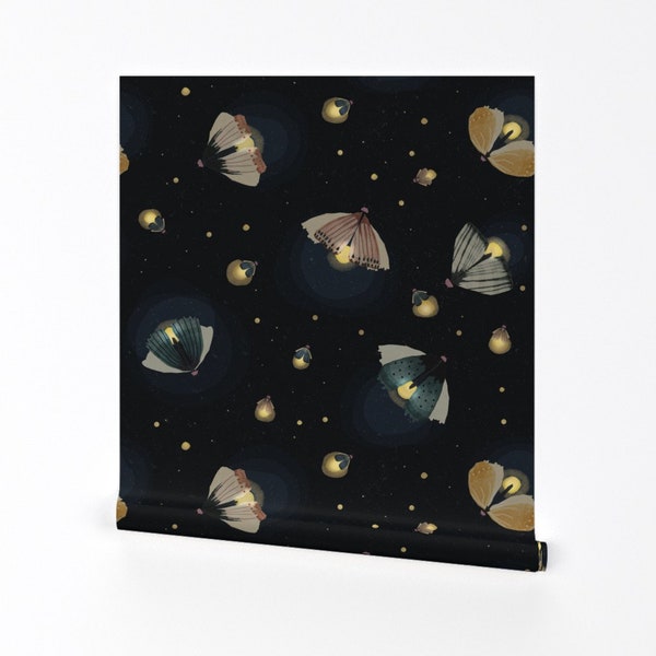 Lightning Bug Wallpaper - Fireflies At Night by the_mirwo_forest - Night Sky Summer  Removable Peel and Stick Wallpaper by Spoonflower
