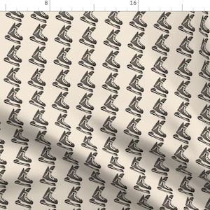 Ice Skates Fabric - Skates By Landpenguin - Black on Cream Hockey Skates Kids Winter Sports Cotton Fabric By The Yard With Spoonflower