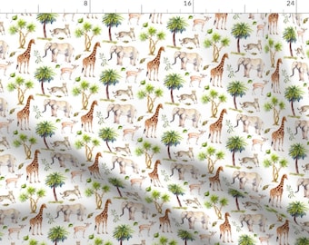 Safari Giraffes Exotic Animals Fabric - Safari Stop By Hipkiddesigns - Safari Brown Animals Cotton Fabric By The Yard With Spoonflower