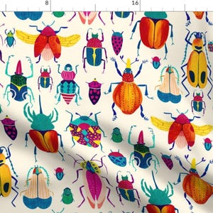 Microscopic Worlds Fabric - Bugs By Grace Andersson - Beige Colorful Kids Science Insects Beetle Cotton Fabric By The Yard With Spoonflower