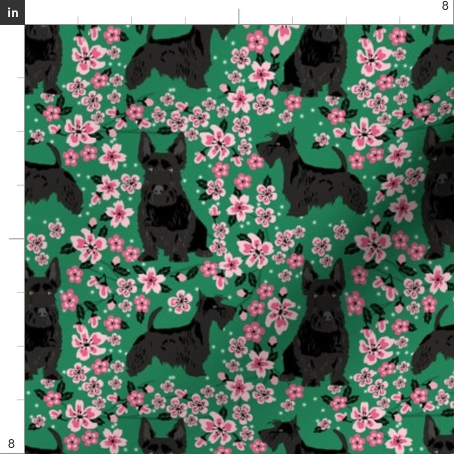 Black Scottie Dog Fabric Scottie Dog Cherry Blossom Spring Etsy