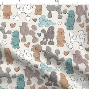 Cute Neutral Dogs Fabric - Poodle Love by dancing-rabbit-designs - Fun Poodles Tan Teal Whimsical Modern Fabric by the Yard by Spoonflower