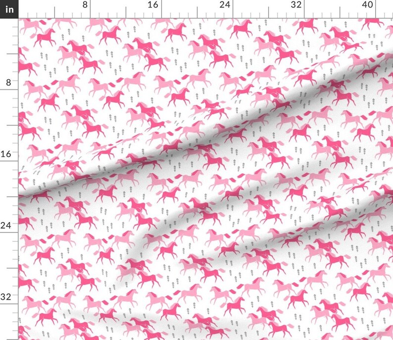 Pink Horses Fabric Horses Fabric Pink Running Horses Kids Etsy