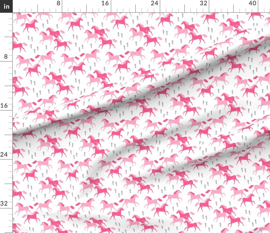 Pink Horses Fabric Horses Fabric Pink Running Horses Kids Etsy