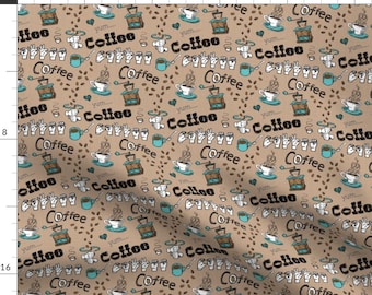 Coffee Fabric - American Sign Language Brown Latte Illustration Text Drawing By Marykane - Cotton Fabric By The Yard With Spoonflower