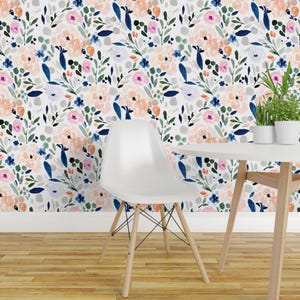Floral Wallpaper - Sierra-Floral Gray By Crystal Walen - Watercolor Custom Printed Removable Self Adhesive Wallpaper Roll by Spoonflower