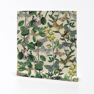 Butterfly Wallpaper - Springtime Garden By Peacoquettedesigns - Green Custom Printed Removable Self Adhesive Wallpaper Roll by Spoonflower