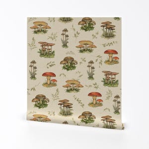 Woodland Mushrooms Removable Peel and Stick Wallpaper - Toadstools Fungi - Wall Art Wall Decor - Mushrooms & Greens by sherri_bb