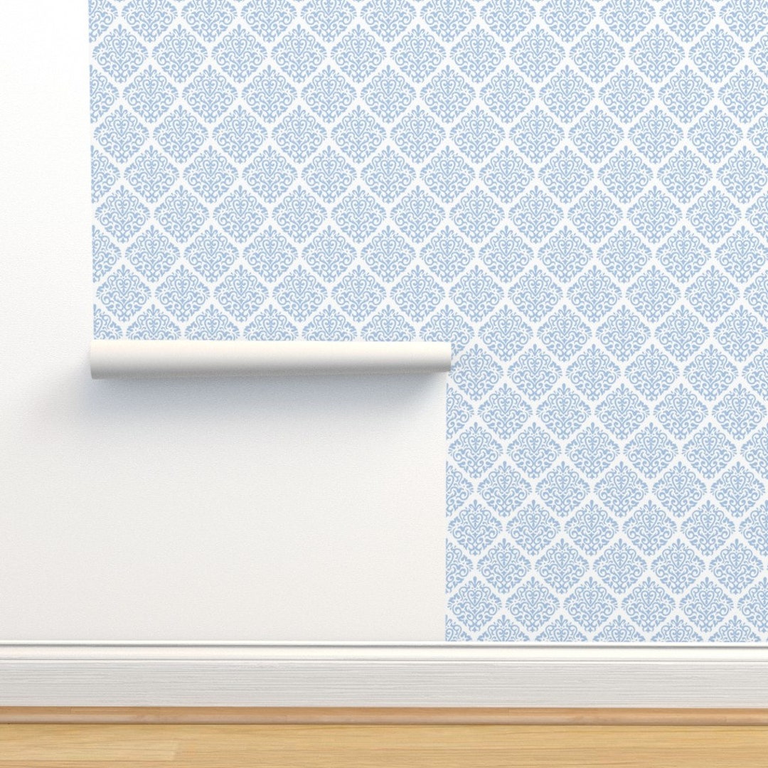 Damask Wallpaper Light Blue on White by Mariafaithgarcia Etsy