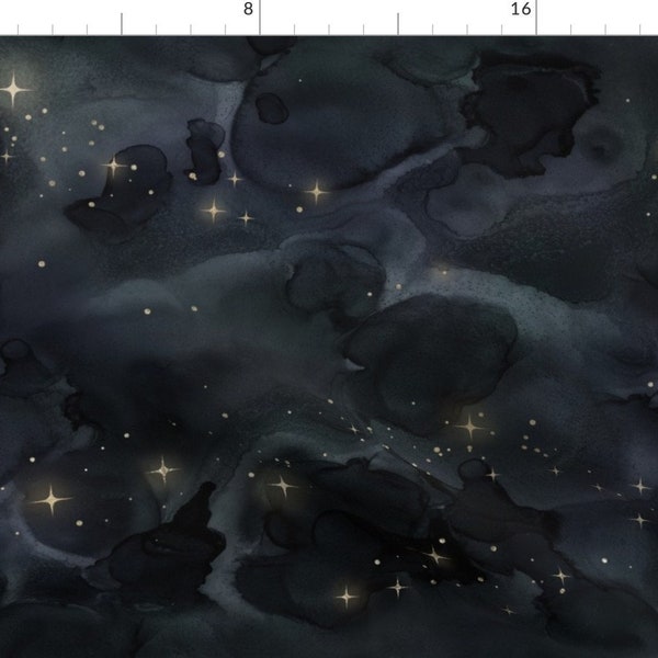 Night Sky Fabric - Mystical Night Sky By Sugarpinedesign - Blue Black Sky Bedtime Stars Marble Cotton Fabric By The Yard With Spoonflower