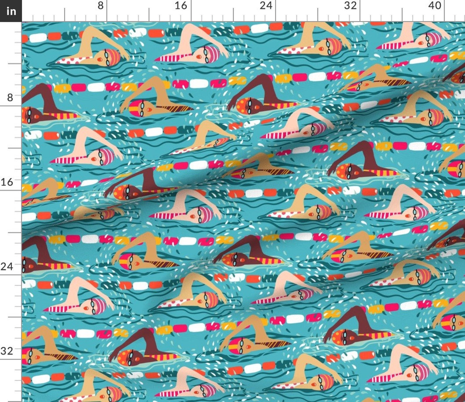 Swimmers Blue Pool Lanes Fabric Freestyle Swimming Ladies // Etsy