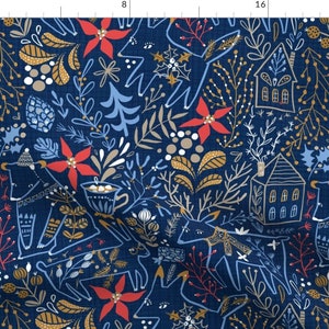 Winter Floral Blue Pattern Flowers Fabric Hello Cold Days by | Etsy