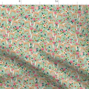 Floral Horse Fabric - Palomino Horse Fabric Mint By Petfriendly - Floral Horse Farm Nursery Cotton Fabric By The Yard With Spoonflower