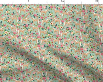 Floral Horse Fabric - Palomino Horse Fabric Mint By Petfriendly - Floral Horse Farm Nursery Cotton Fabric By The Yard With Spoonflower