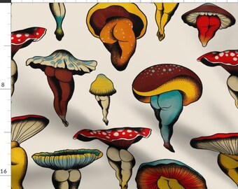 SPRINGS CREATIVE PRODUCTS BRIGHT OWL ALLOVER MUSHROOMS BEIGE COTTON FABRIC BTY SPRINGS CREATIVE PRODUCTS BRIGHT OWL ALLOVER MUSHROOMS BEIGE COTTON FABRIC BTY