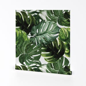 Monstera Wallpaper - Monstera Tropical Leaves By Karolina Papiez - Custom Printed Removable Self Adhesive Wallpaper Roll by Spoonflower