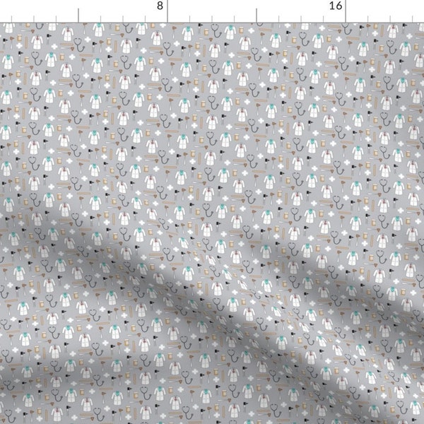 Doctor Fabric - Doctor/Medical By Littlearrowdesign - Mini Scale Gray White Blue Medical Covid19 Cotton Fabric By The Yard With Spoonflower