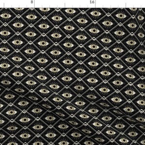 Black Fabric - Eyes And Moons by misentangledvision - Radiant Gold Geometric Art Deco Square Magic Eye Fabric by the Yard by Spoonflower