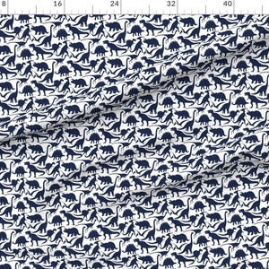 Dinosaur Fabric - Little Dinosaur Friends Indigo By Jillbyers - Navy and White Dinosaur Cotton Fabric By The Yard With Spoonflower image 2