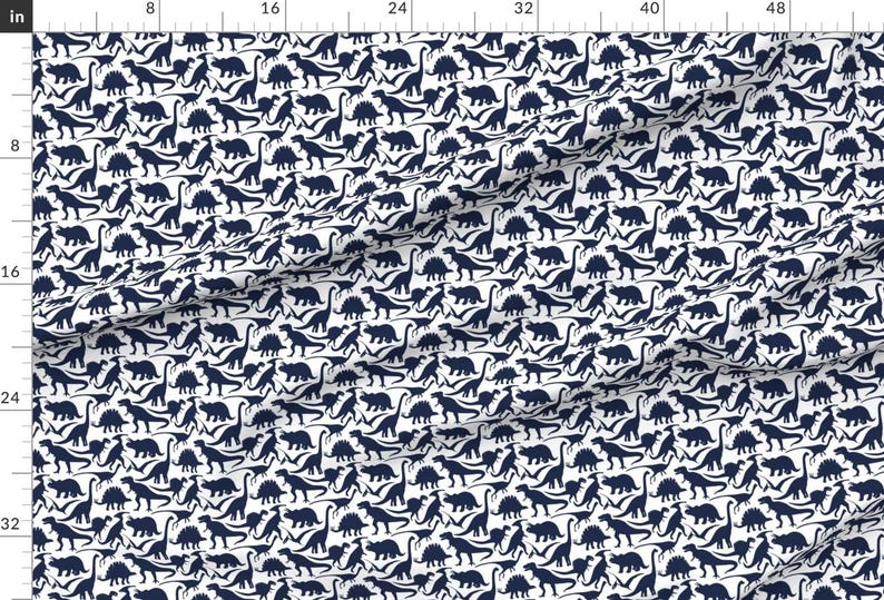 Dinosaur Fabric - Little Dinosaur Friends Indigo By Jillbyers - Navy and White Dinosaur Cotton Fabric By The Yard With Spoonflower image 2