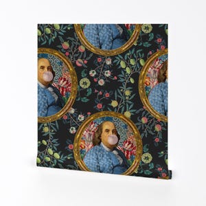Ben Franklin Removable Peel and Stick Wallpaper - Bubblegum Gray Floral 100 - Wall Art Wall Decor - Bubble Gum Frankie Charcoal by rebelmod