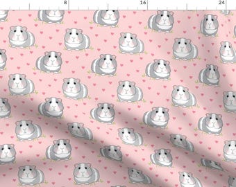 Guinea Pigs And Hearts Fabric - Guinea-Pigs-With-Pink Hearts By Lilcubby - Guinea Pig Hearts Pink Cotton Fabric By The Yard With Spoonflower
