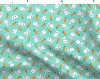 Happy Easter Blue Fabric - Bunnies And Carrots - Lad19 By Littlearrowdesign - Easter Bunnies Cotton Fabric By The Yard With Spoonflower