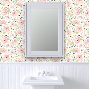 Floral Wallpaper - Amelia - Watercolor Floral Pink By Heatherdutton - Custom Printed Removable Self Adhesive Wallpaper Roll by Spoonflower image 8