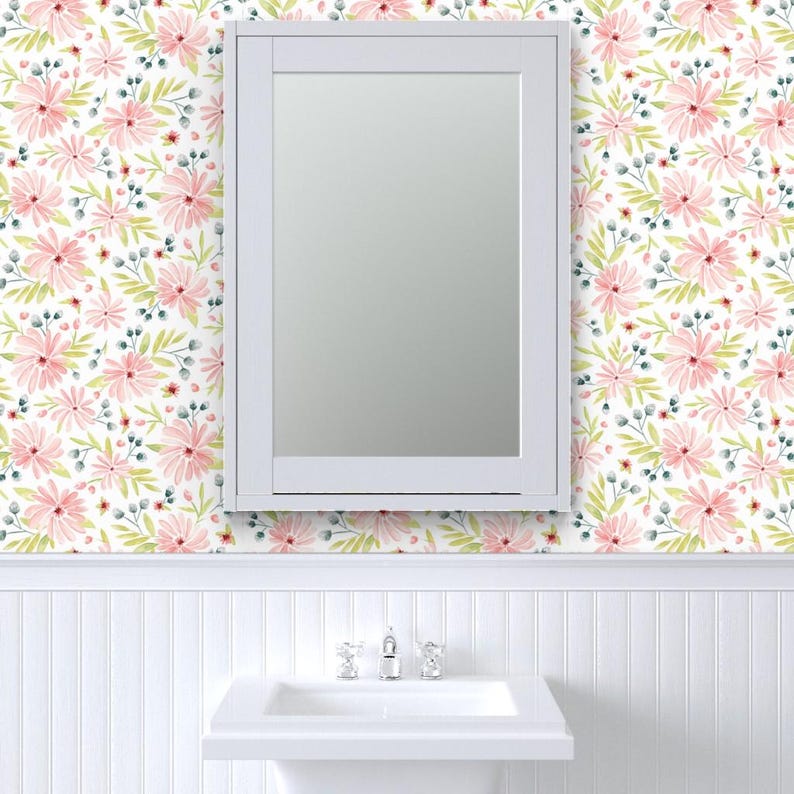 Floral Wallpaper - Amelia - Watercolor Floral Pink By Heatherdutton - Custom Printed Removable Self Adhesive Wallpaper Roll by Spoonflower image 8