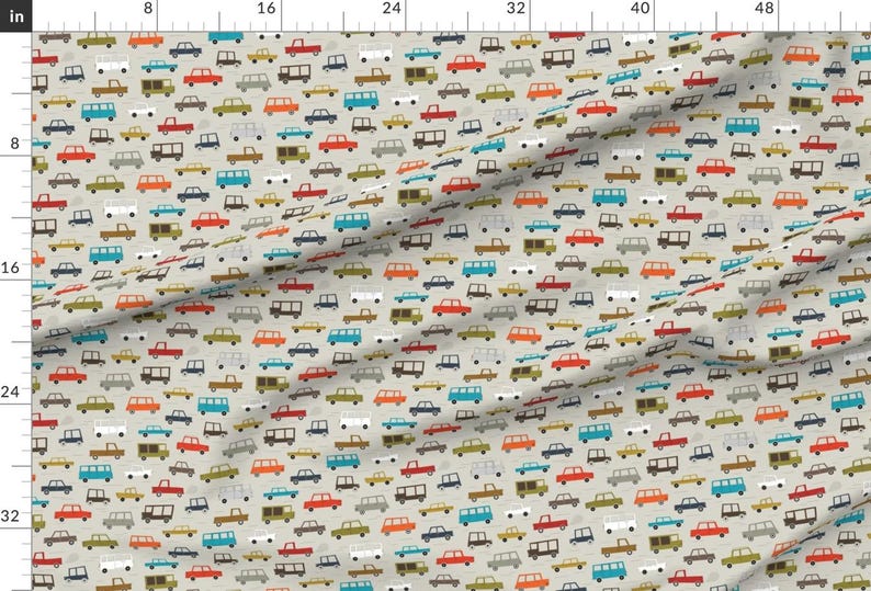 Cars Fabric - 5 O'Clock Traffic By Katerhees - Four Wheels Retro Cars Vehicles Boy Nursery Decor Cotton Fabric By The Yard With Spoonflower image 2