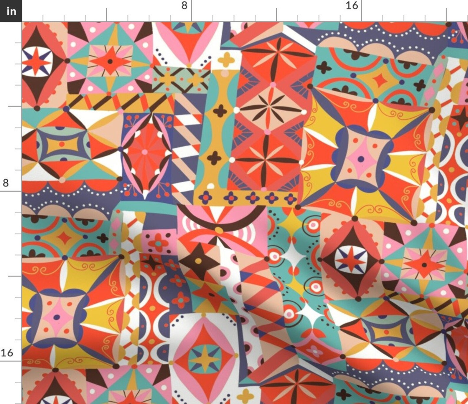 Geometric Folk Art Fabric Patchwork Folk Art Playground By Etsy