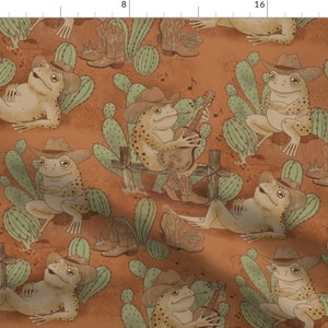 Quirky Fabric - Quirky Cowboy Frogs By Cj Southern - Quirky Western Banjo Rustic Rust Red Earthy Cotton Fabric By The Yard With Spoonflower