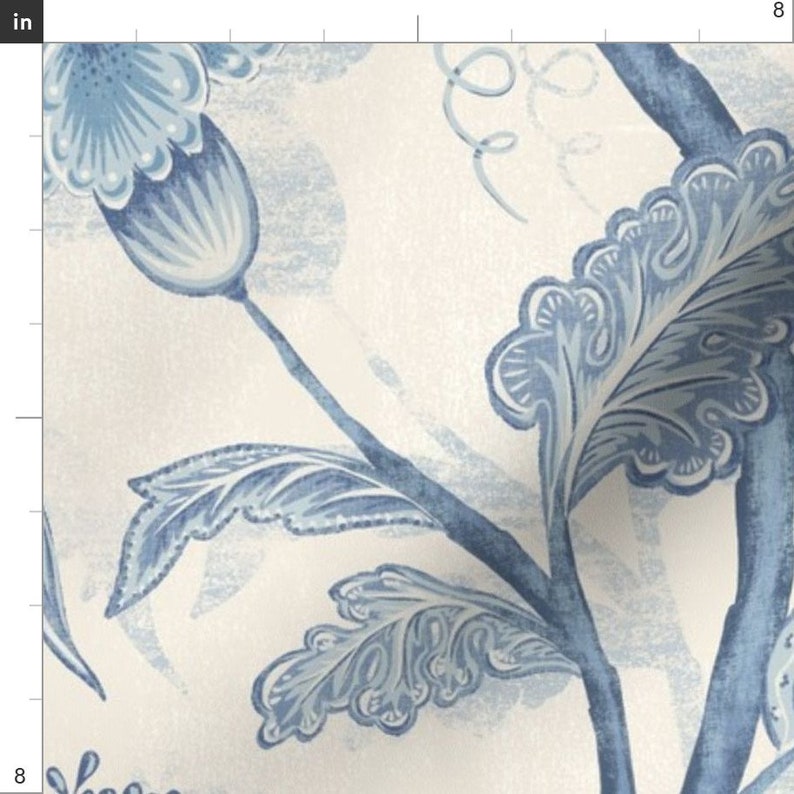Blue Floral Chintz Upholstery Fabric Indienne Vine by Etsy