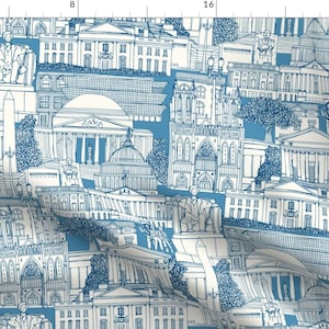 Washington Cityscape Fabric - Washington Dc Toile Blue by scrummy - Landscape Buildings Architecture Fabric by the Yard by Spoonflower