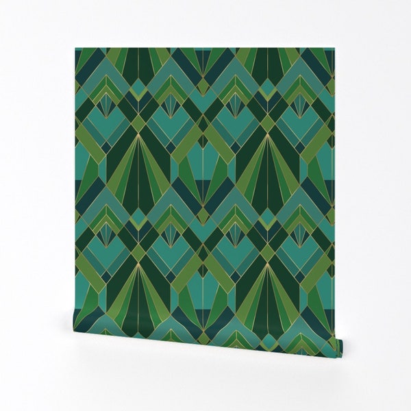 Peacock Geo Wallpaper - Art Deco by fayeelizabeth - Geometric Vintage 20s Art Deco Nouveau Removable Peel and Stick Wallpaper by Spoonflower