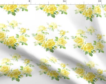 Vintage Yellow Rose Fabric - Caroline Yellow Rose Wreath By Lilyoake - Vintage Roses Home Decor Cotton Fabric By The Yard With Spoonflower