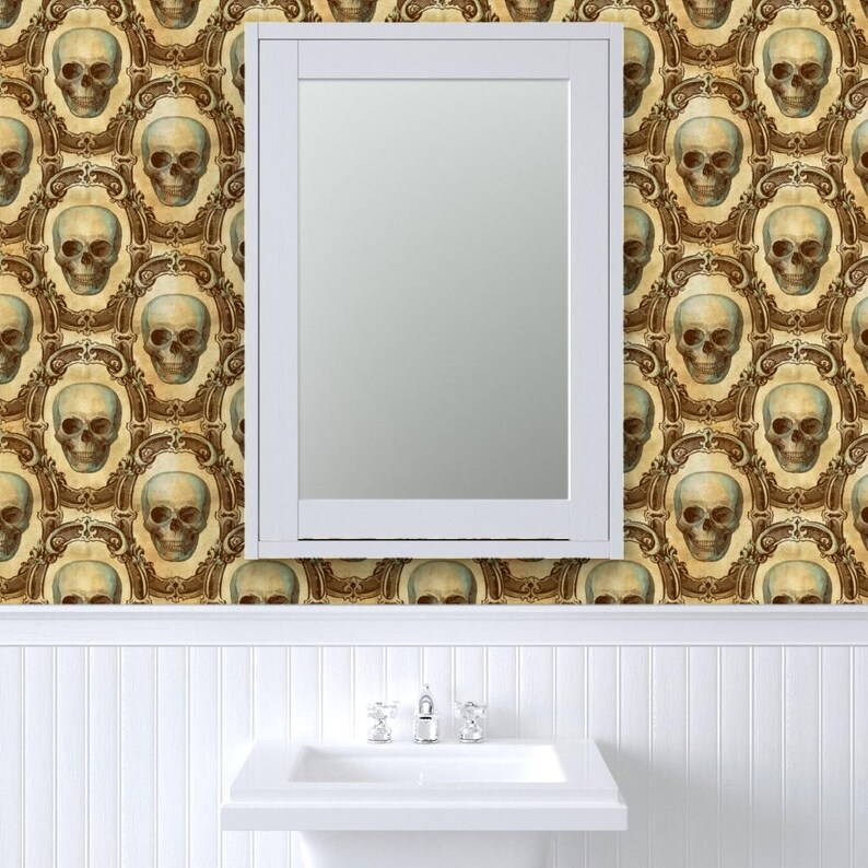 Gothic Wallpaper- Victorian Skulls By Thecalvarium - Goth Vintage Skull Custom Printed Removable Self Adhesive Wallpaper Roll by Spoonflower image 8