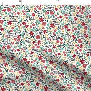 Hail Mary Fabric - Catholic Hail Mary Floral By The Little Rose Shop - Blue Read Plants Garden Cotton Fabric By The Yard With Spoonflower