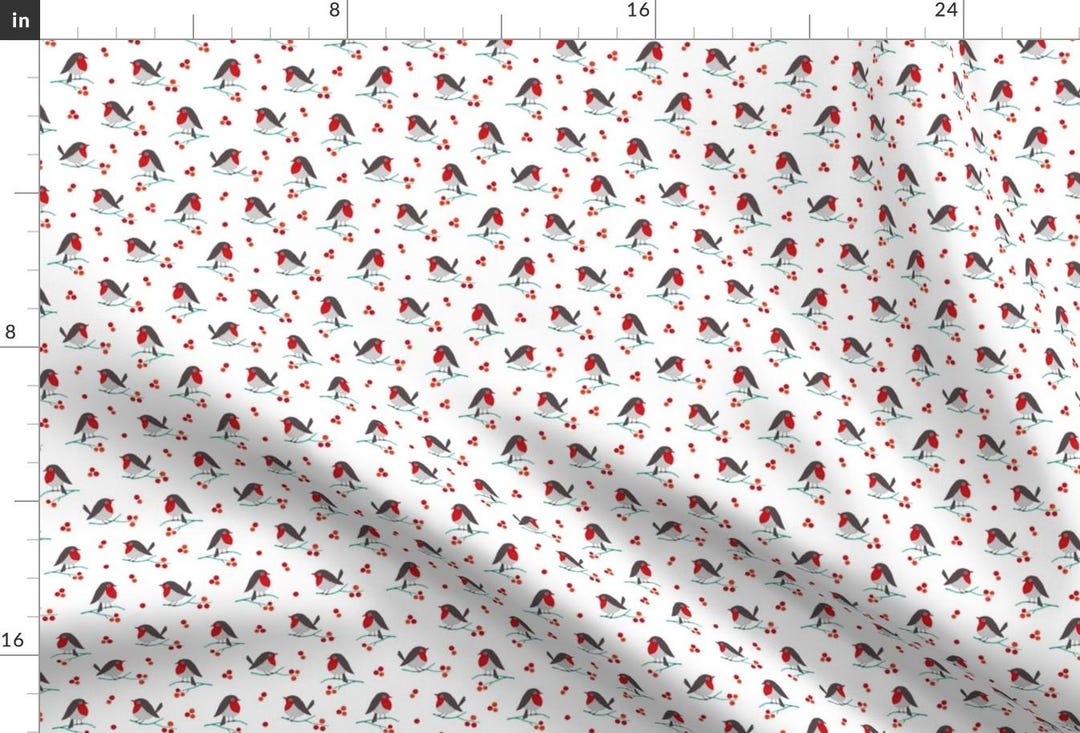 Red Robbin Pattern Robin Birds Red Pattern Fabric - Christmas Robin on White (mini) by ...