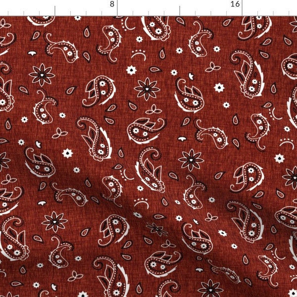 Cowboy Fabric - Western Paisley - Classic By Thecalvarium - Cowboy Paisley Bandana Red Black Cotton Fabric By The Yard With Spoonflower